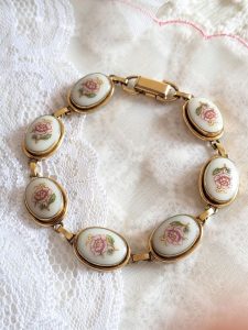 Vintage Gold Filled Porcelain Floral Bracelet